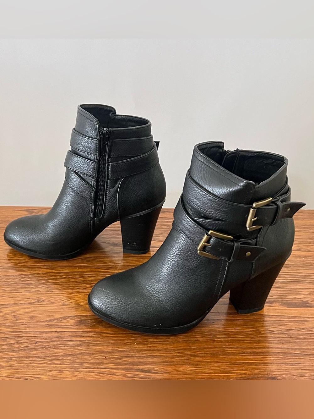 JustFab Black Heeled Ankle Boots with Buckle Straps